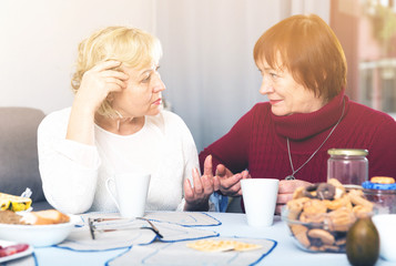 Obraz na płótnie Canvas Two serious elderly women discussing