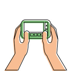 hand holding pager digital button vector illustration