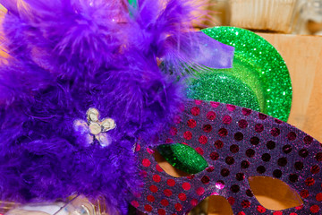 Sparkly Mardi Gras Mask and hat with purple feathers and rinestones