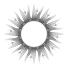 Antique sun sketch. Sun tarot and astrological symbol, engraved vector illustration