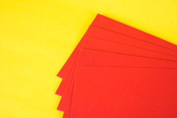 Blank red envelop on yellow background with space for add text, Chinese new year concept