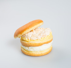 burger or donut tuna burger on a background.