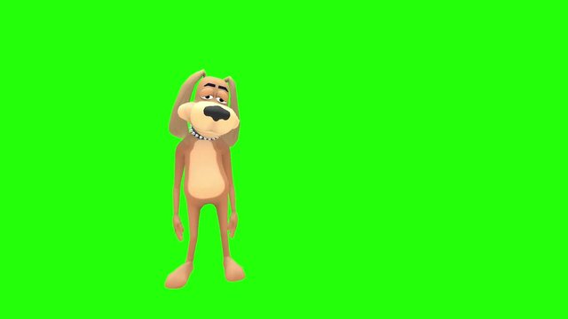 Drunk wobbly woozy dizzy unsteady unstable animated cartoon dog hound canine pooch mutt character stands and coughs holding hand to mouth multiple times in front of green screen background