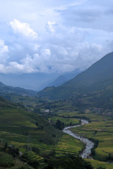 View of rice field in valley at Sapa, Vietnam
