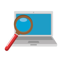 laptop computer with magnifying glass vector illustration design