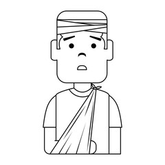 man with bandages and arm broken character vector illustration design