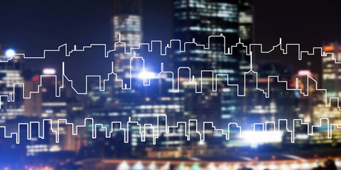 Fototapeta premium Background conceptual image of night illuminated town as symbol for active lifestyle