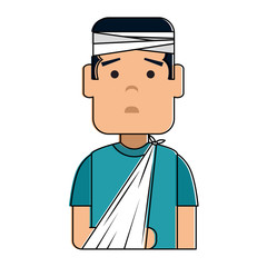 man with bandages and arm broken character vector illustration design