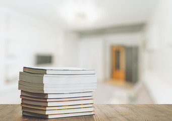 books on wooden table