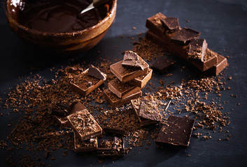 chocolate on old wooden table