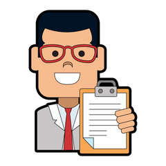 elegant businessman with checklist avatar character vector illustration design