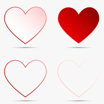 Four lovely Red and white heart icon 3d on white background for valentine concept idea