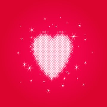 Valentine's love heart of small ordered glowing sparkles - on a transparent background. For example, a red gradient.