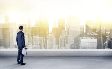 Obraz premium Businessman looking at a big city panorama