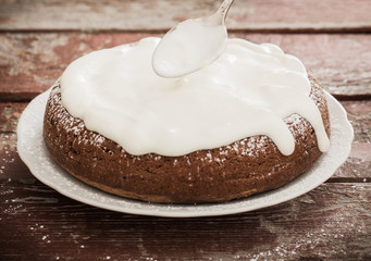 cake on old wooden table