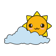 summer sun with clouds kawaii character vector illustration design