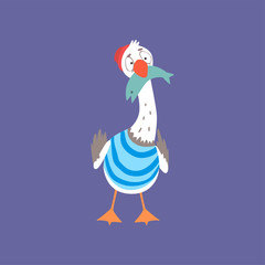 Funny gull hunting down fish, cute comic bird character cartoon vector illustration