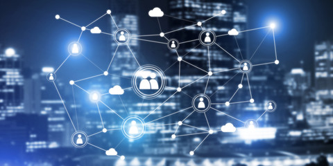 Modern wireless technologies as means of communucation and networking on dark background