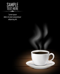 Cup of coffee and smoke on dark wooden table