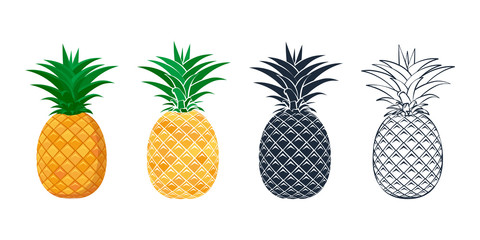 Set of pineapple icons in a flat style.