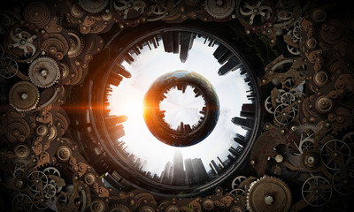 Metal gear mechanism. Mixed media