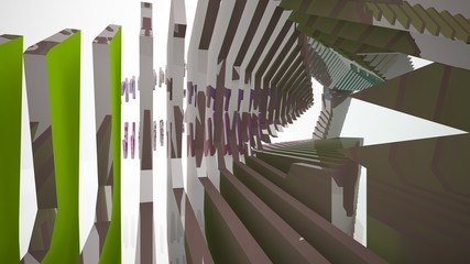 Abstract white and colored gradient parametric interior with window. 3D illustration and rendering.