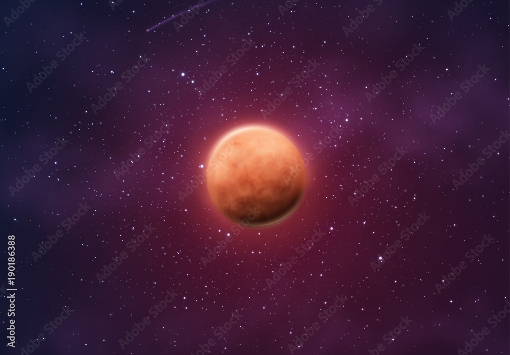 Canvas Prints planet mars on background of space with bright stars.