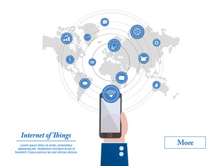 Internet of things, and digital business process automation concept supporting industrial value chain. Vector illustration for meeting, report and presentation.