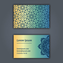 Luxury business cards with floral mandala ornament. Vintage decorative elements.