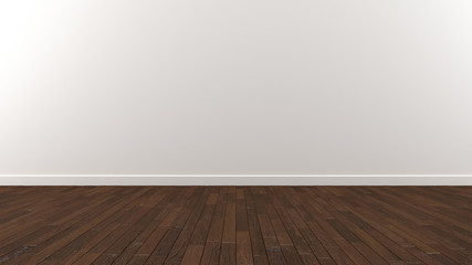 White wall wood dark brown floor 3d Illustration render Background Texture