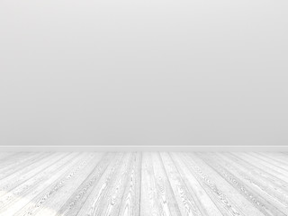 Empty Room White wall white wood floor 3d Illustration render Background Texture