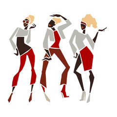 Silhouette of woman. African dancers. Dancing woman in traditional ethnic style. Vector Illustration.
