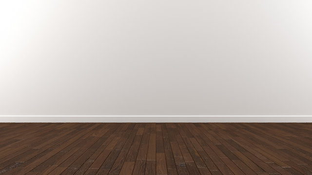 White Wall Wood Dark Brown Floor 3d Illustration Render Background Texture