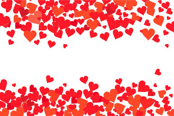Love background of hearts on a red background. Design of a romantic greeting card (banner).  illustration. Love, romance, wedding. 
