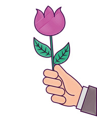 hand holding beautiful flower nature vector illustration