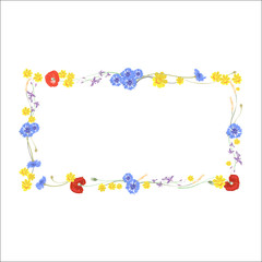 Vector square frame with hand painted vector leaves and flowers. Romantic design elements