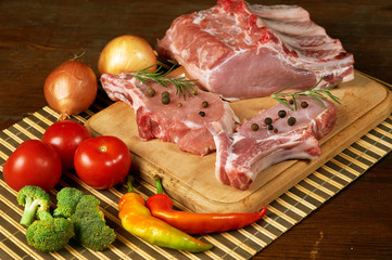 raw pork steak with spices