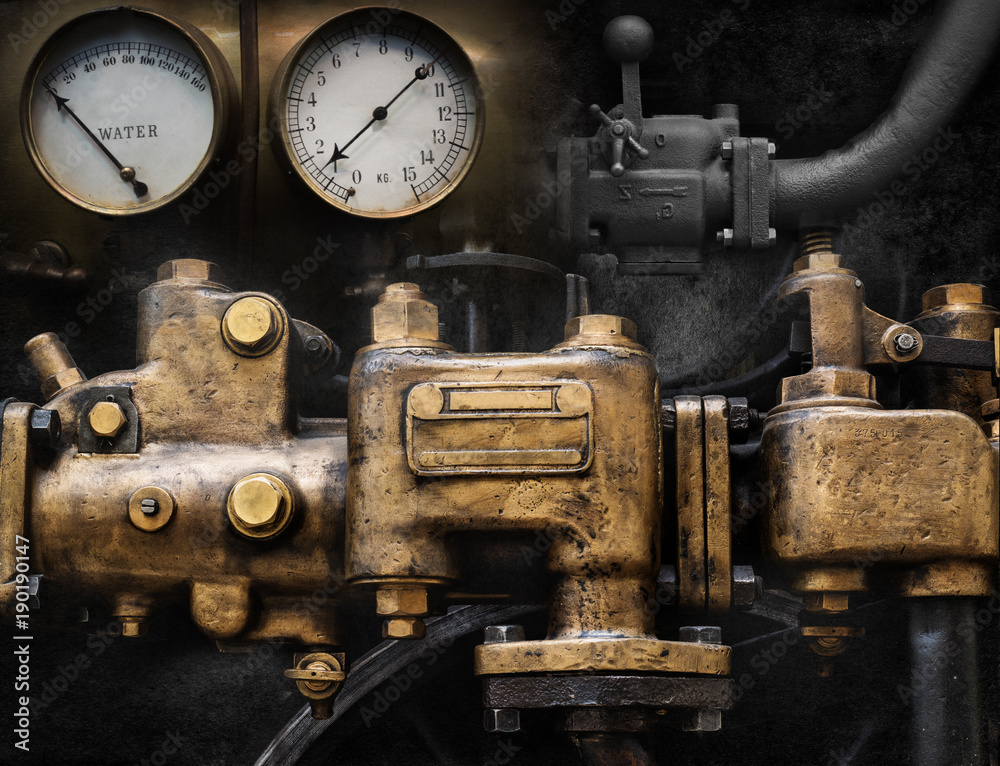 Wall mural mechanical and steampunk grunge background collage. old mechanism.