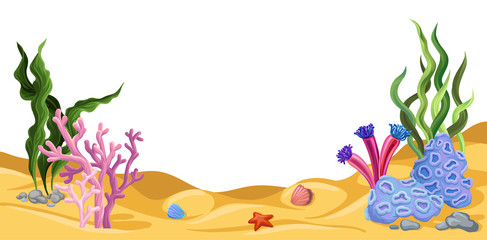 Underwater world, marine life vector illustration, design element for poster or banner with space for text