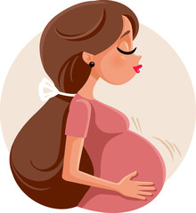 Pregnant Woman Feeling Baby Kick Vector Illustration