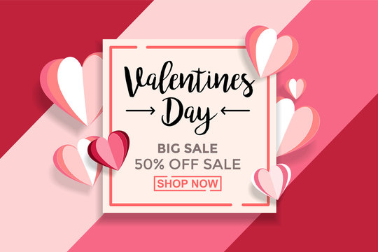 Valentines day sale background With Paper cut Love. Wallpaper, flyers, invitation, posters, brochure, voucher,banners. Vector Illustrator Eps. 10