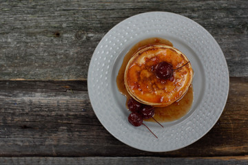Pancakes with Apple jam on the plate.