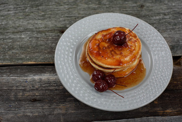 Pancakes with Apple jam on the plate.
