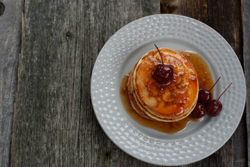 Pancakes with Apple jam on the plate.