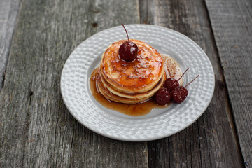Pancakes with Apple jam on the plate.