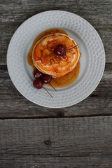 Pancakes with Apple jam on the plate.