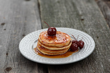 Pancakes with Apple jam on the plate.