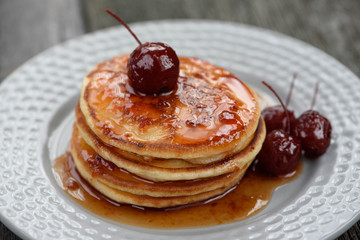 Pancakes with Apple jam on the plate.