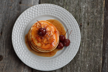 Pancakes with Apple jam on the plate.