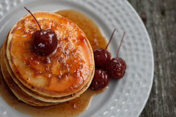 Pancakes with Apple jam on the plate.